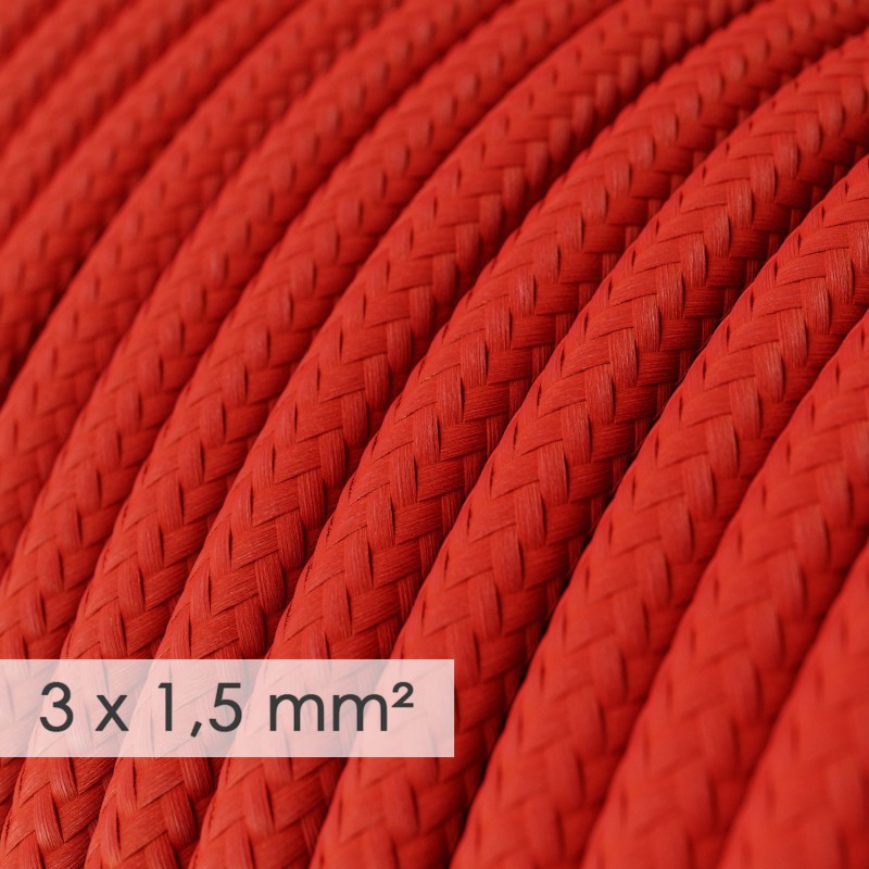 Large section electric cable 3x1,50 round - covered by rayon Red RM09 (1 Metre)