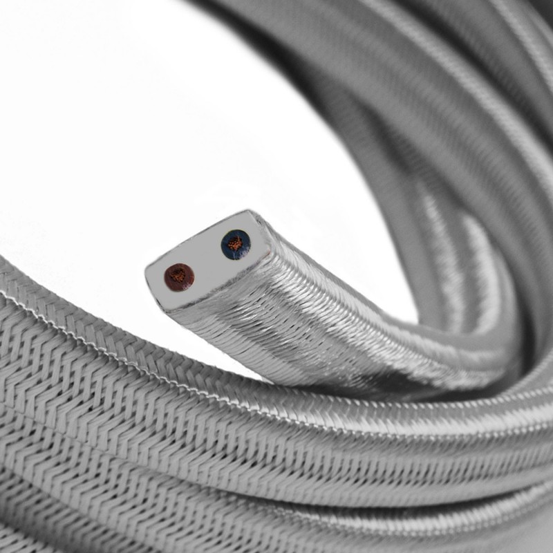 Electric cable for String Lights, covered by Rayon fabric Silver CM02 1 Metre