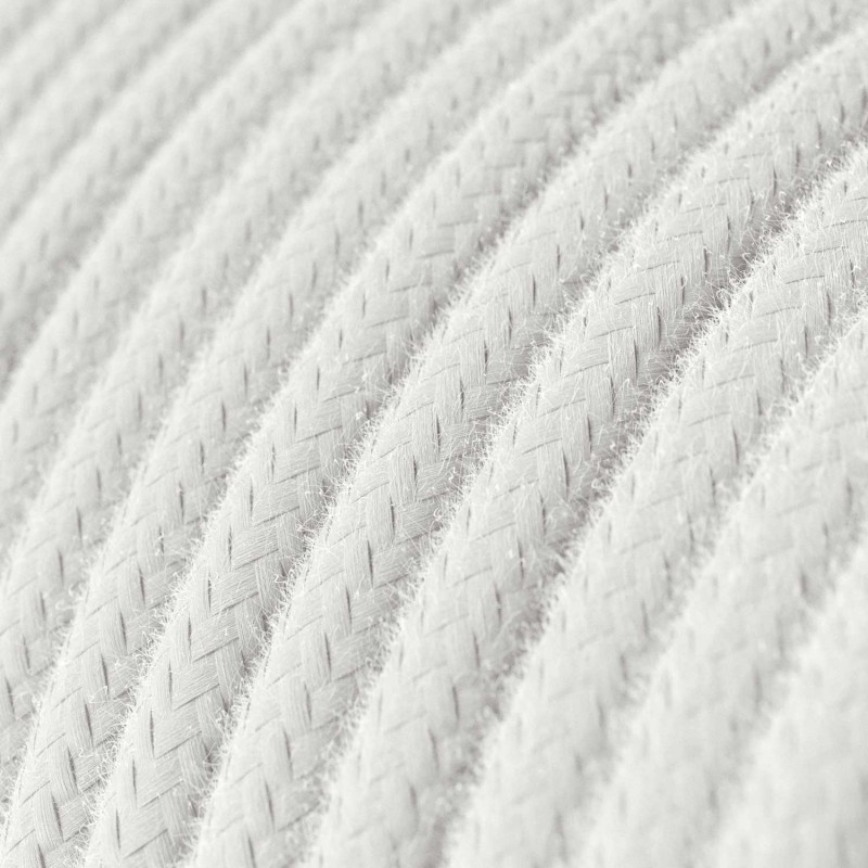 Round Electric Cable covered by Cotton solid color fabric RC01 White (1 Metre)