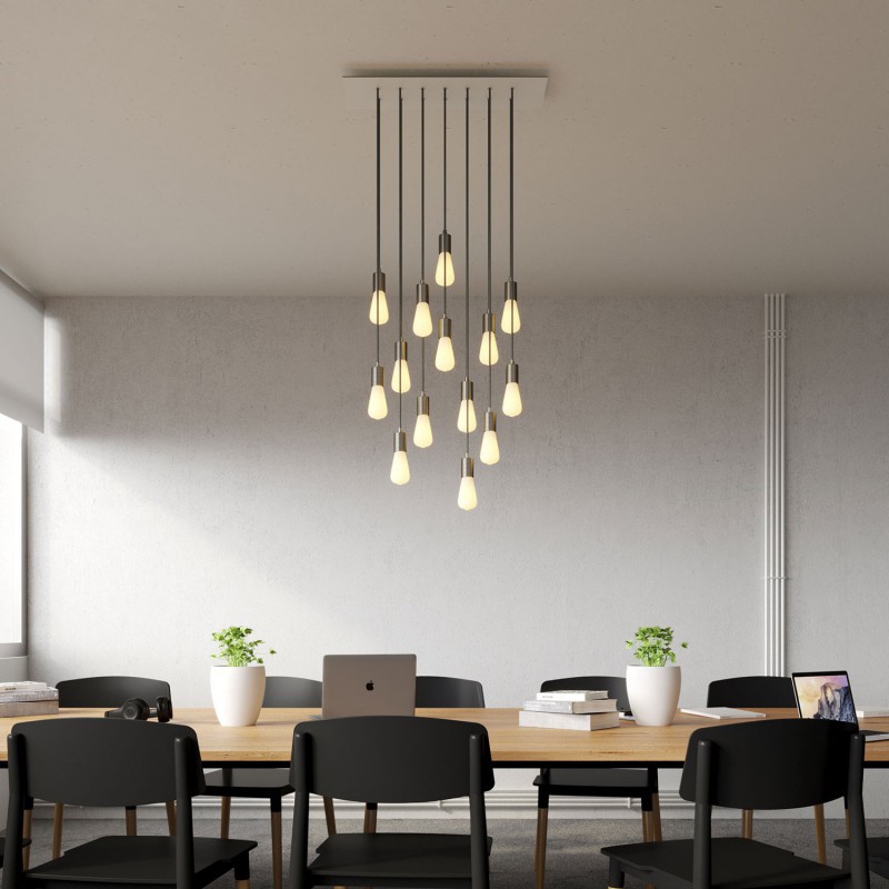14-light pendant lamp with 675 mm rectangular XXL Rose-One, featuring fabric cable and metal finishes