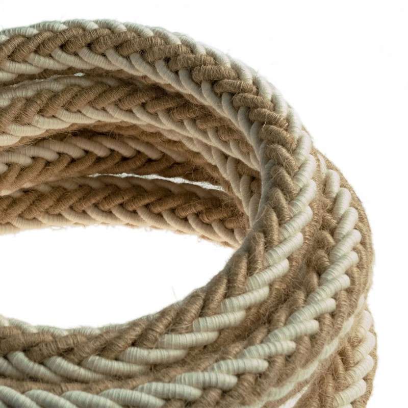 2XL jute and raw cotton twisted rope cable, 2x0.75 electric cable. 24mm diameter
