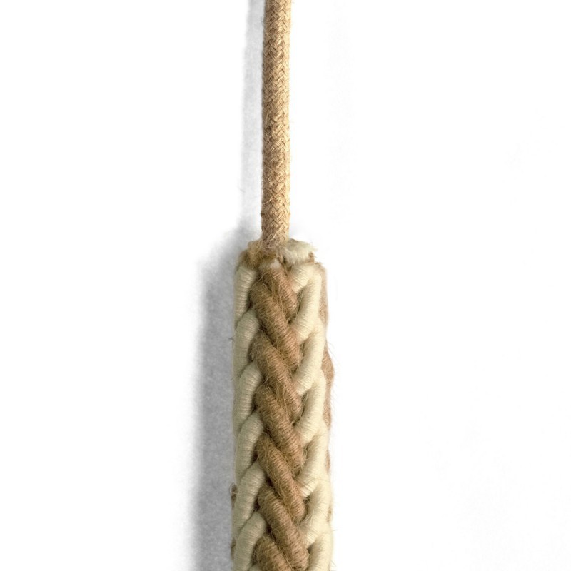 2XL jute and raw cotton twisted rope cable, 2x0.75 electric cable. 24mm diameter