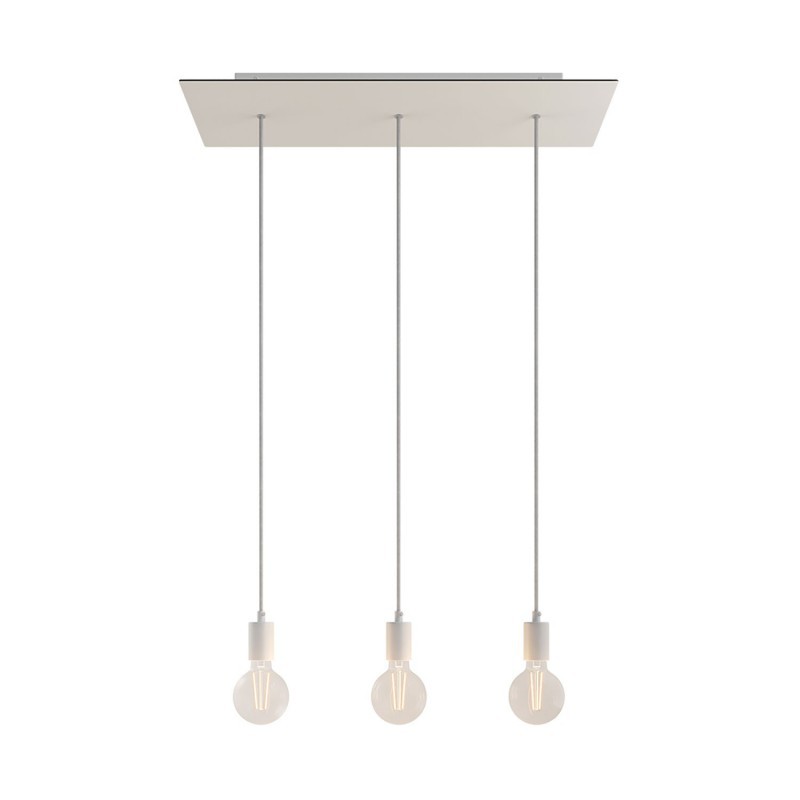 3-light pendant lamp with 675 mm rectangular XXL Rose-One, featuring fabric cable and metal finishes