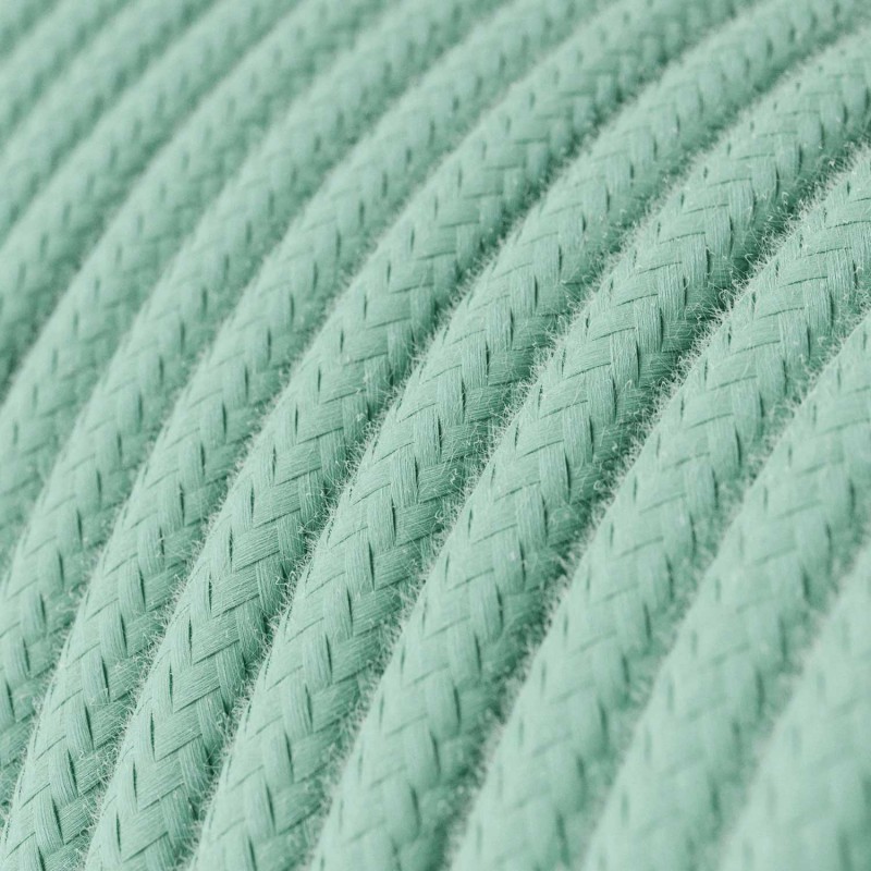 Round Electric Cable covered by cotton solid color fabric RC34 Milk and Mint (1 Metre)