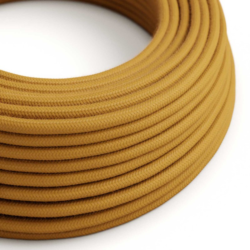 Round Electric Cable covered by Cotton solid color fabric RC31 Golden Honey (1 Metre)