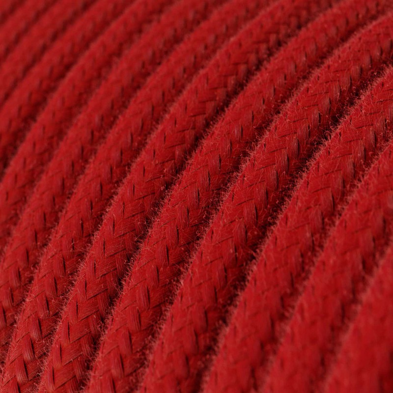 Round Electric Cable covered by Cotton solid color fabric RC35 Fire Red (1 Metre)