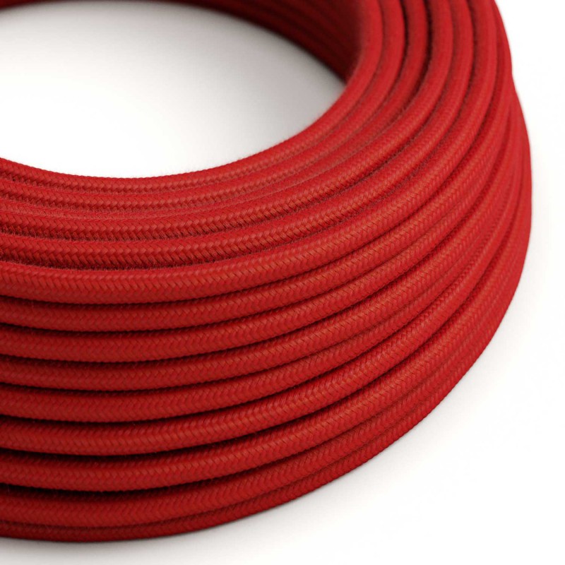 Round Electric Cable covered by Cotton solid color fabric RC35 Fire Red (1 Metre)