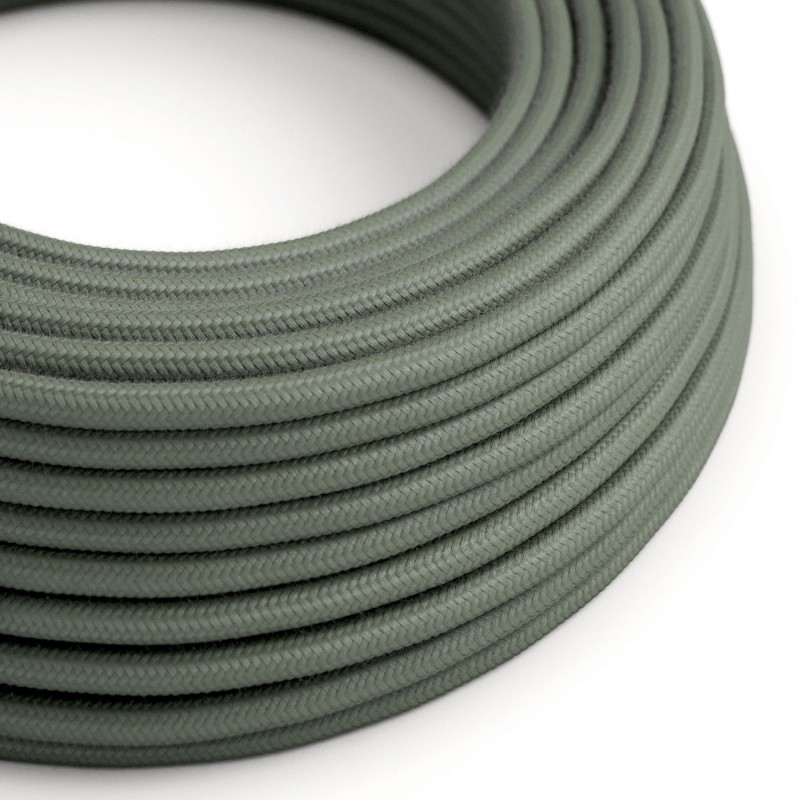 Round Electric Cable covered by Cotton solid color fabric RC63 Green Grey (1 Metre)