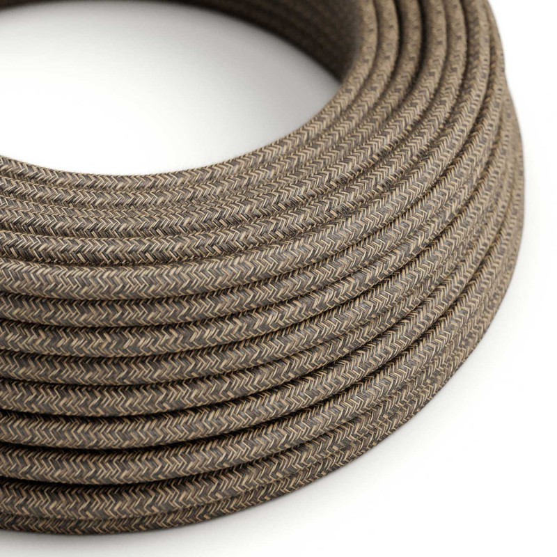 Round Electric Cable covered by Natural Linen RN04 Brown (1 Metre)