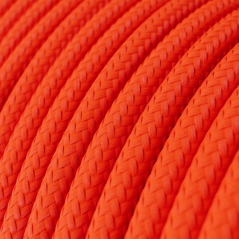 Round Electric Cable covered by Rayon solid color fabric RF15 Fluo Orange (1 Metre)