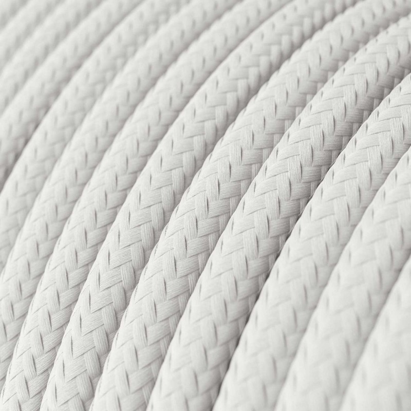 Round Electric Cable covered by Rayon solid color fabric RM01 White (1 Metre)