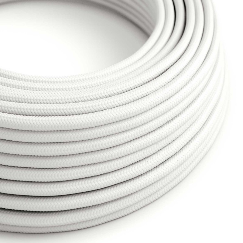 Round Electric Cable covered by Rayon solid color fabric RM01 White (1 Metre)