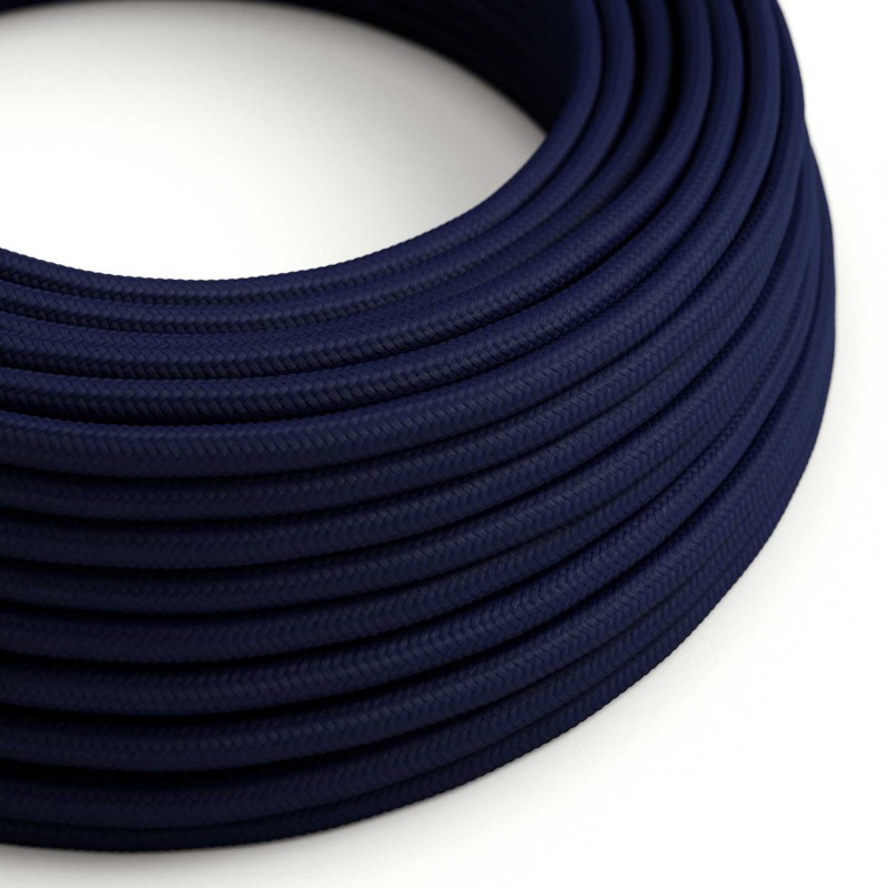 Round Electric Cable covered by Rayon solid color fabric RM20 Dark Blue (1 Metre)
