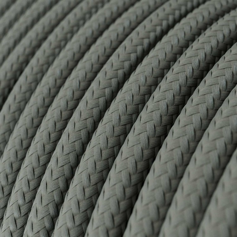Round Electric Cable covered by Rayon solid color fabric RM03 Grey (1 Metre)
