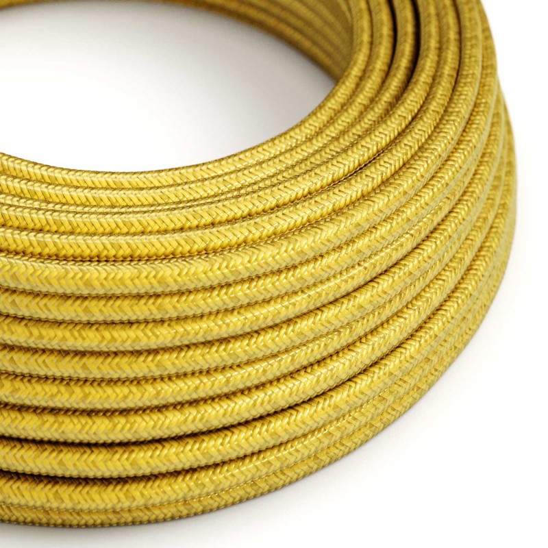 Round Electric Cable covered in Rayon solid color fabric - RM31 Lemon (1 Metre)