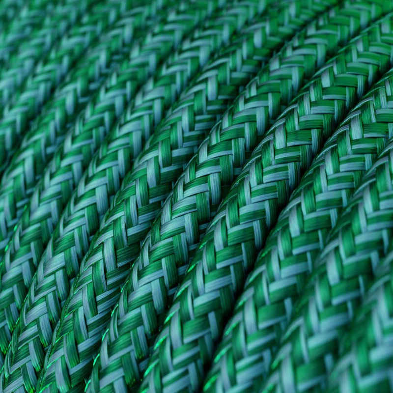 Round Electric Cable covered in Rayon solid color fabric - RM33 Emerald (1 Metre)