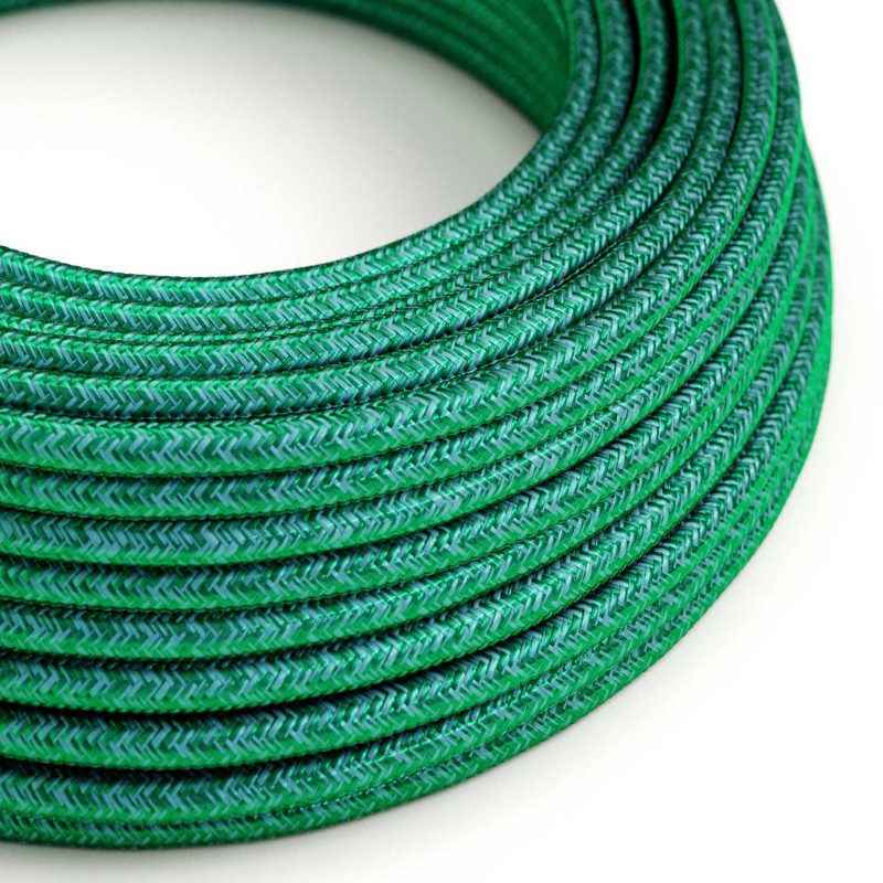 Round Electric Cable covered in Rayon solid color fabric - RM33 Emerald (1 Metre)