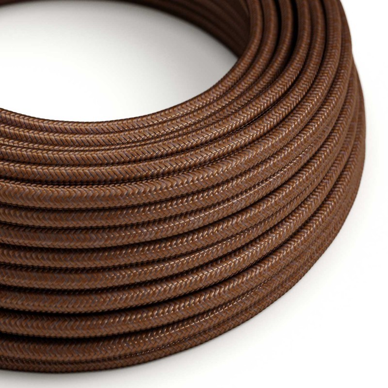 Round Electric Cable covered in Rayon solid color fabric - RM36 Rust (1 Metre)