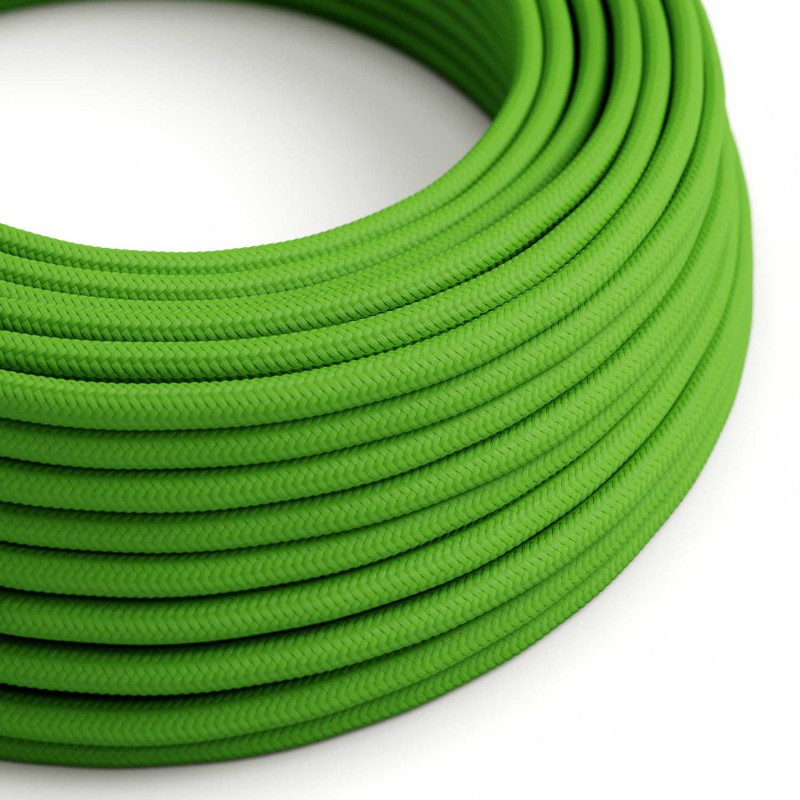 Round Electric Cable covered by Rayon solid color fabric RM18 Green Lime (1 Metre)