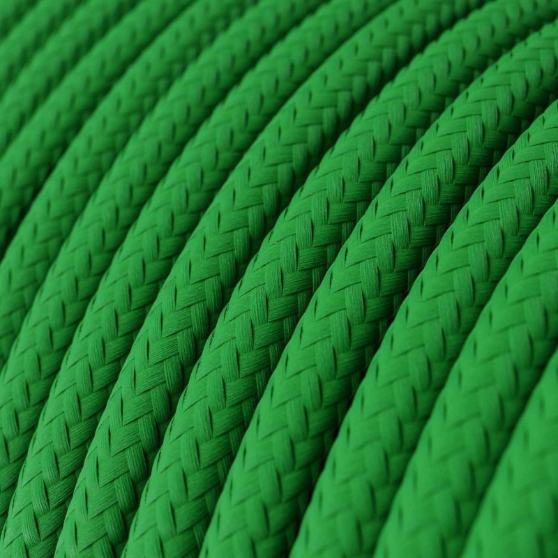 Round Electric Cable covered by Rayon solid color fabric RM06 Green (1 Metre)