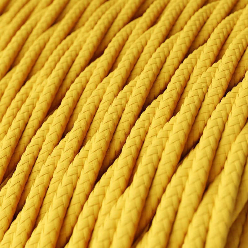 Twisted Electric Cable covered by Rayon solid color fabric TM10 Yellow (1 Metre)