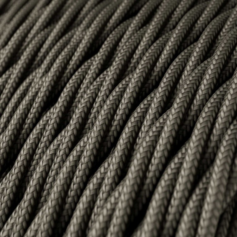 Twisted Electric Cable covered by Rayon solid color fabric TM26 Dark Grey (1 Metre)