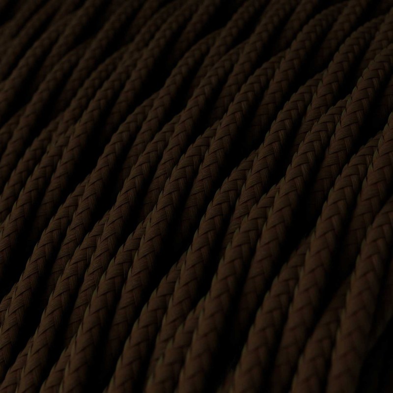 Twisted Electric Cable covered by Rayon solid color fabric TM13 Brown (1 Metre)