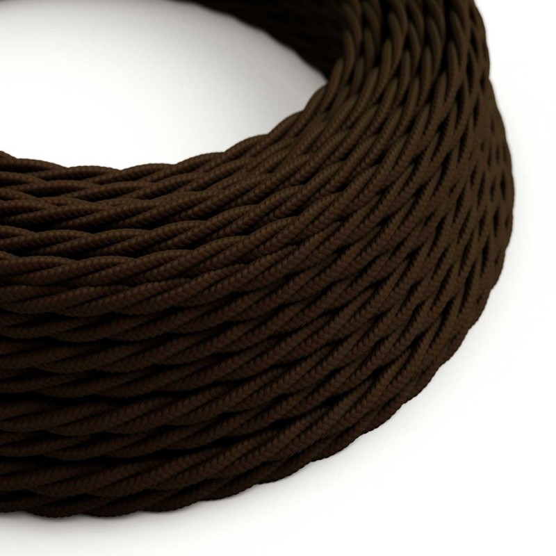 Twisted Electric Cable covered by Rayon solid color fabric TM13 Brown (1 Metre)