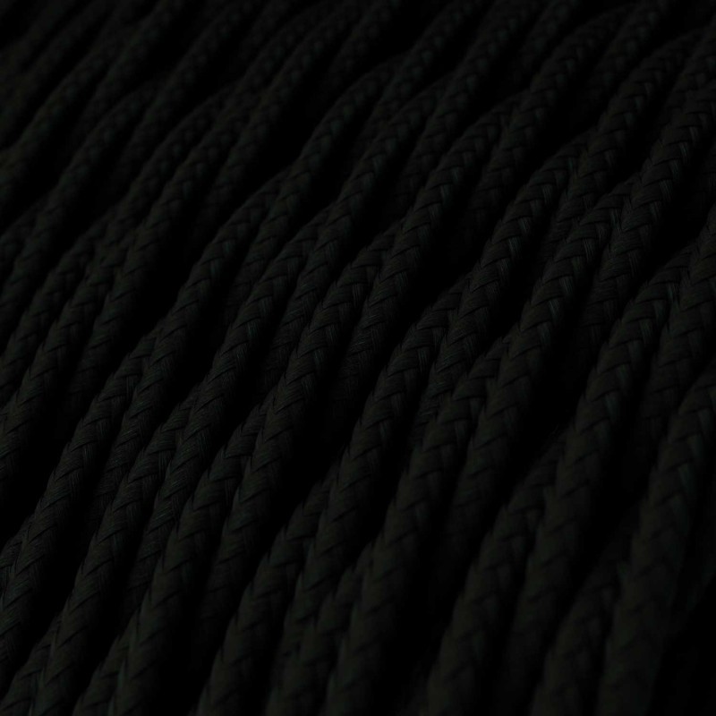 Twisted Electric Cable covered by Rayon solid color fabric TM04 Black (1 Metre)