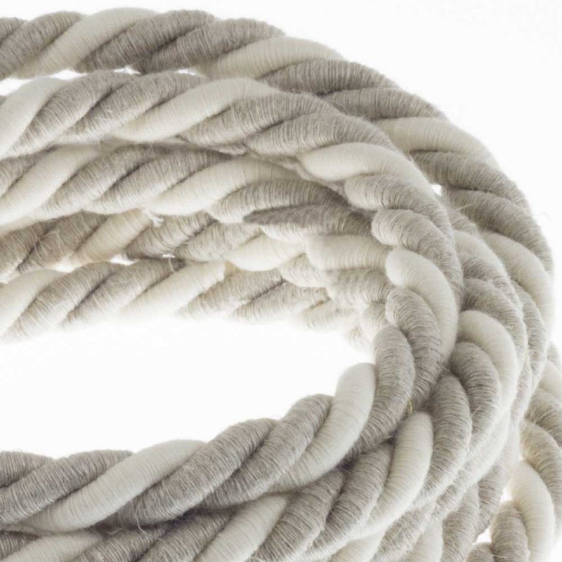 XL electrical cord, electrical cable 3x0,75. Natural linen and raw cotton fabric covering. Diameter 16mm.