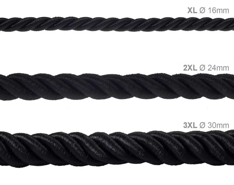 3XL electrical cord, electrical cable 3x0,75. Shiny black fabric covering. Diameter 30mm.