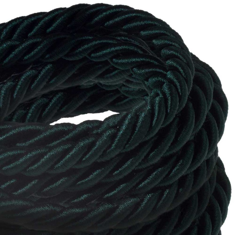 3XL electrical cord, electrical cable 3x0,75. Shiny dark green fabric covering. Diameter 30mm.