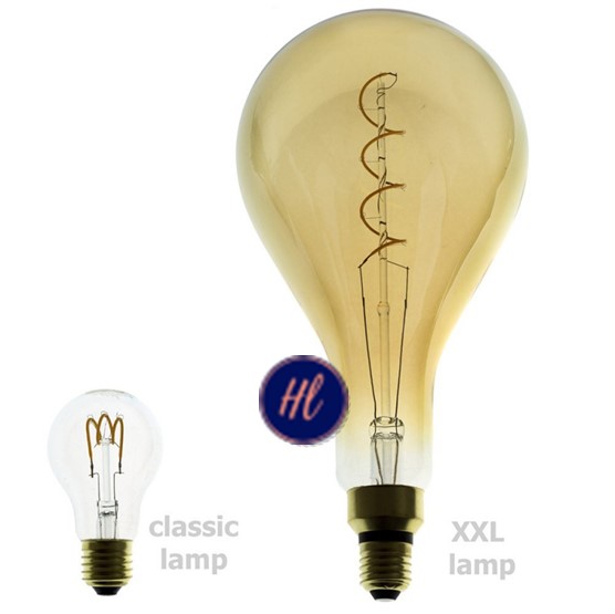 XXL LED Golden Light Bulb - Pear A165 Curved Spiral Filament - 5W E27 Dimmable 2000K