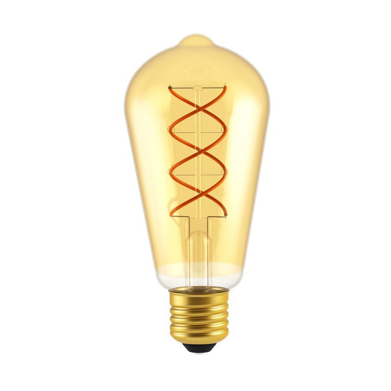 LED Edison ST64 Golden with double curved spiral filament 4W E27 Dimmable 2000K bulb