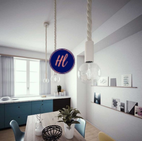 Pendant lamp with 3XL 30mm nautical cord painted wood details - Made in Italy
