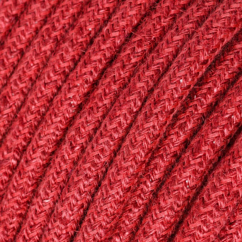 Round electric Cable covered in Plain Cherry Red RN24 Jute (1 Metre)