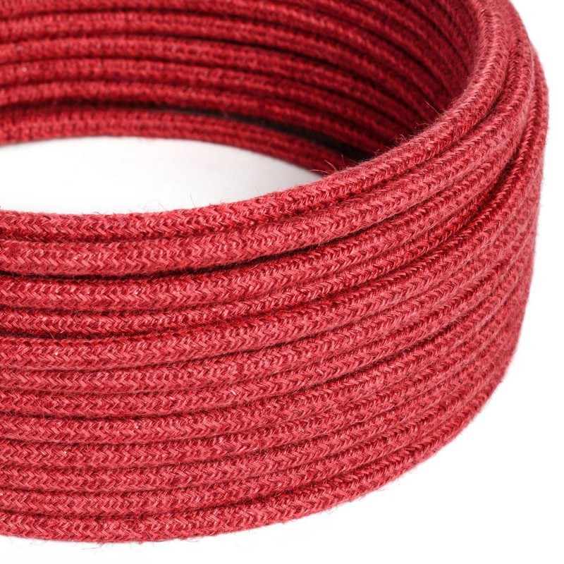 Round electric Cable covered in Plain Cherry Red RN24 Jute (1 Metre)