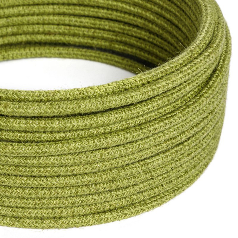 Round electric Cable covered in Plain Hay Green RN23 Jute (1 Metre)