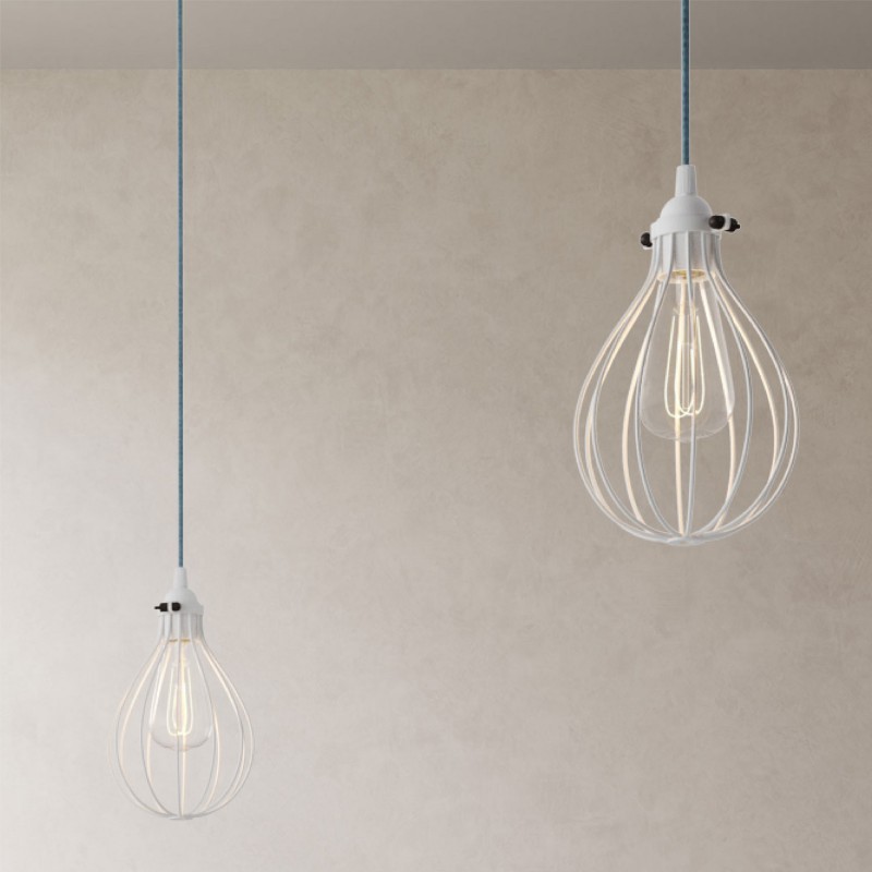 Spider - 3-light multi-pendant Made in Italy lamp featuring fabric cable and Drop lampshade