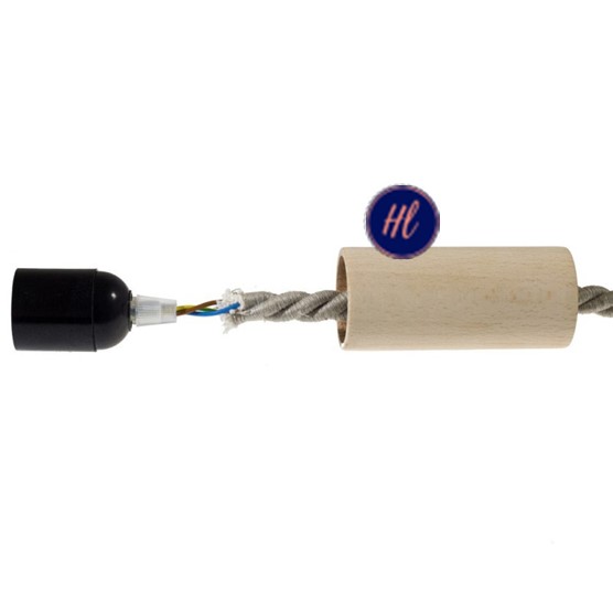 Wooden E27 lamp holder kit for XL cord