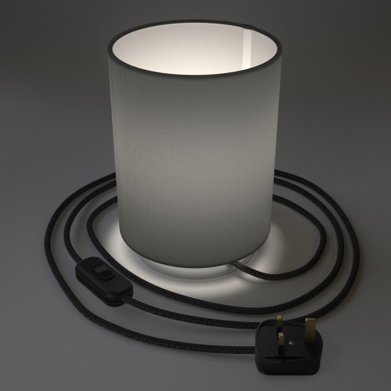 Posaluce in metal with Penguin Electra Cilindro lampshade, complete with fabric cable, switch and UK plug