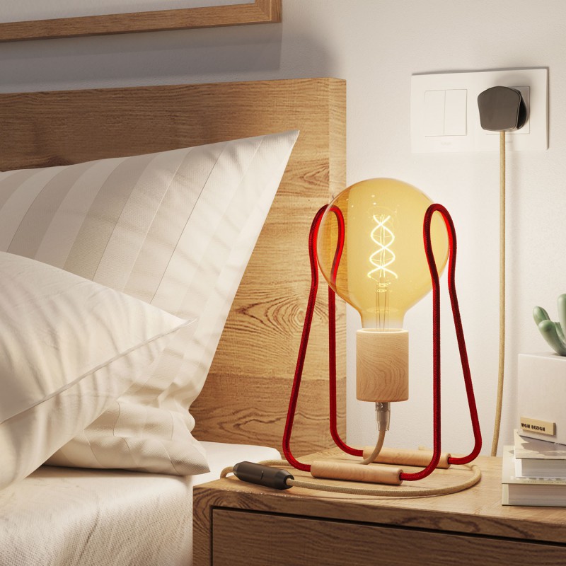 Taché Wood, table lamp complete with a fabric cable, switch and UK plug